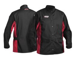 's Flame Retardant Jacket Large, Leather Sleeves Black/red